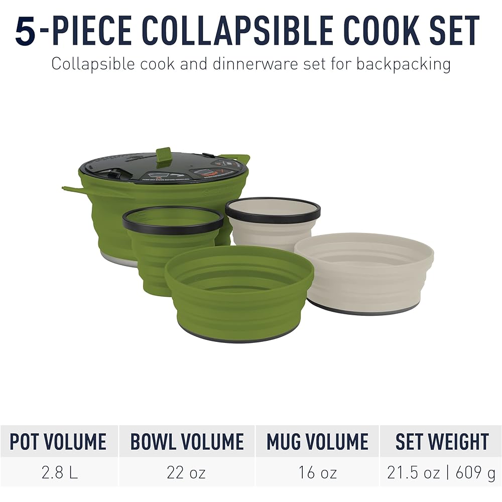 Sea to Summit X-Pot 5 Piece Cookware Set for Backpacking and Camping