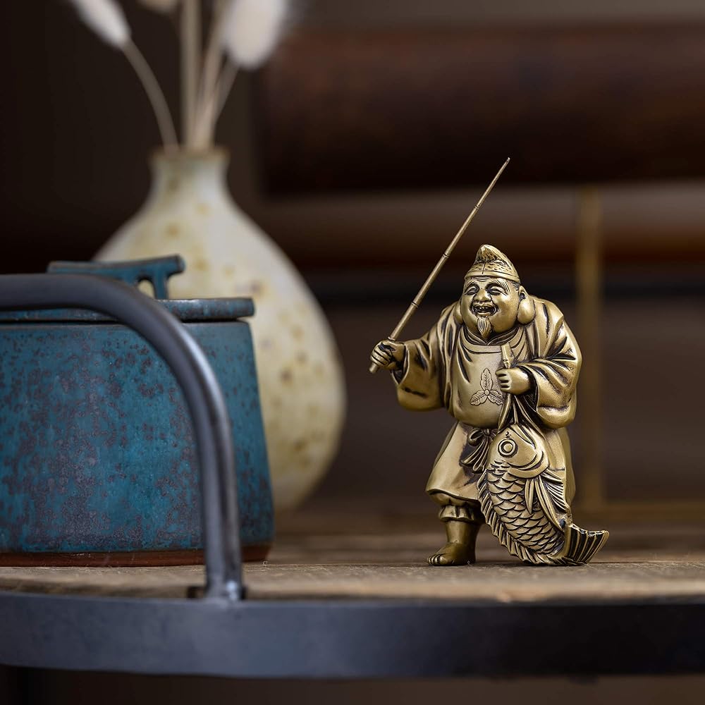 Seven Lucky Gods of Good Luck Ebisu Silky Gold Buddhist sculptor: Hideun Makita Prototype_Kobiki Buddha Statue Ornament Takaoka Copperware (Ebisu 7F)
