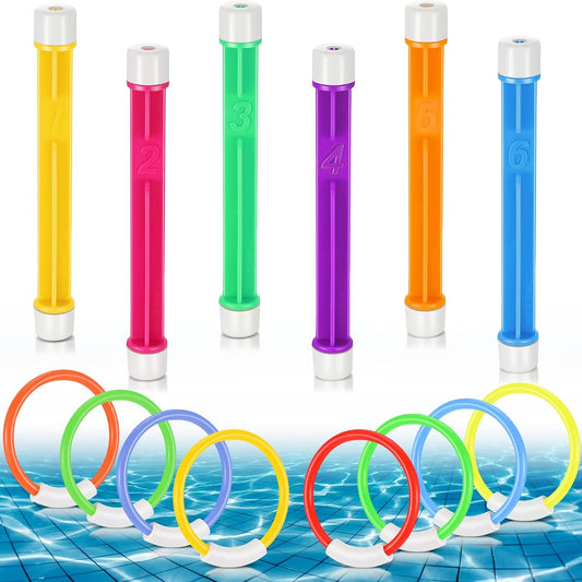 8 Pcs Swimming Pool Diving Rings, Plastic Diving Sticks Training Pool Rings Swimming Pool Sticks Throwing Underwater Rings Learning to Swim Summer Pool Party Supplies