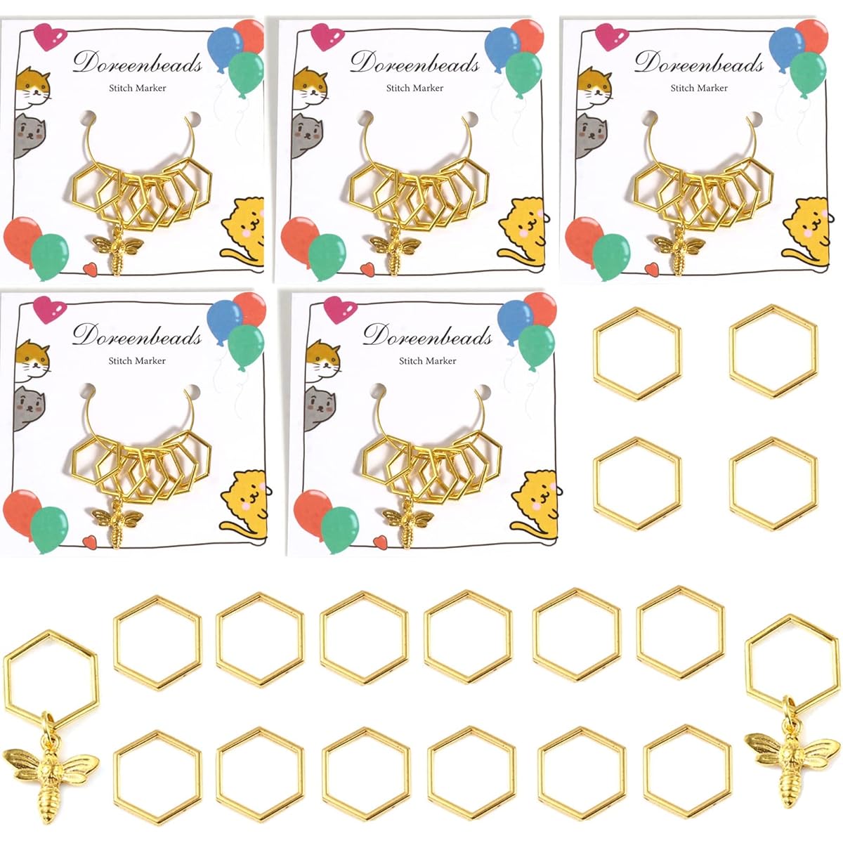 DoreenBeads 30 Pieces Hexagonal Stitch Markers Anti-Snag Crochet DIY Knitting Crochet Handmade Crafts Gold