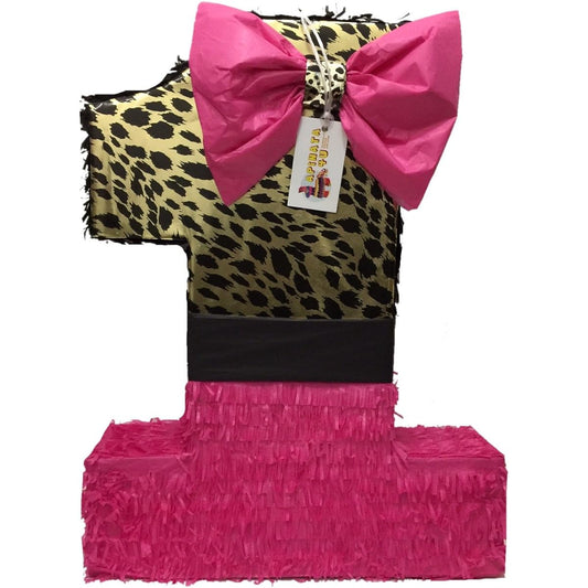 apinata4u Large Hot Pink & Cheetah Print Number One Pinata