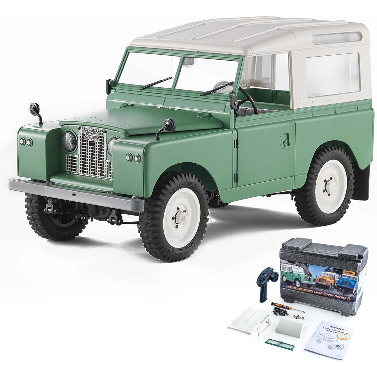 EAZYRC x FMS 1/12 Land Rover RC Car RTR Licensed Green 4WD Off-Road Waterproof Crawler RC Car Model with 2.4Ghz Remote Control LED Lights and Hardtop Battery for Men and Women