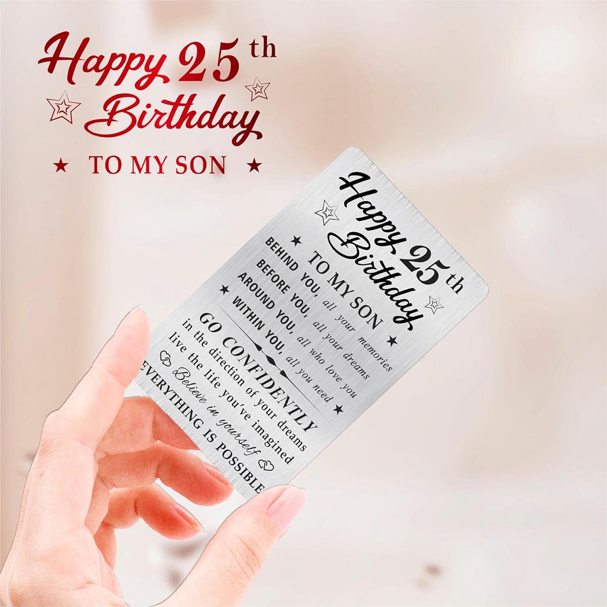 MOQIYXL 25th Birthday Card for Son, 25th Gift for Son, Engraved Wallet Card