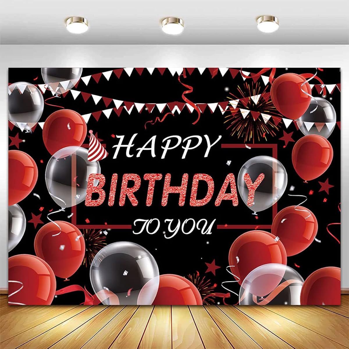 CGXINS 7x5ft White Red & Black Happy Birthday Photography Backdrop Balloon Confetti Birthday Party Decorations Anniversary Party Photo Background