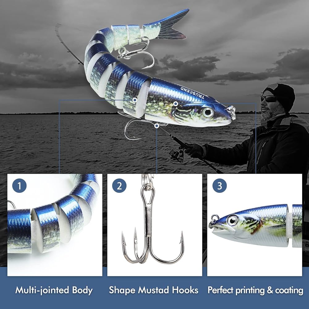 TRUSCEND Fishing Lure for Bass/Trout Segmented Multi-Joint Swimbait Slow Sinking Swim Lure Freshwater/Saltwater Fishing Lure Kit