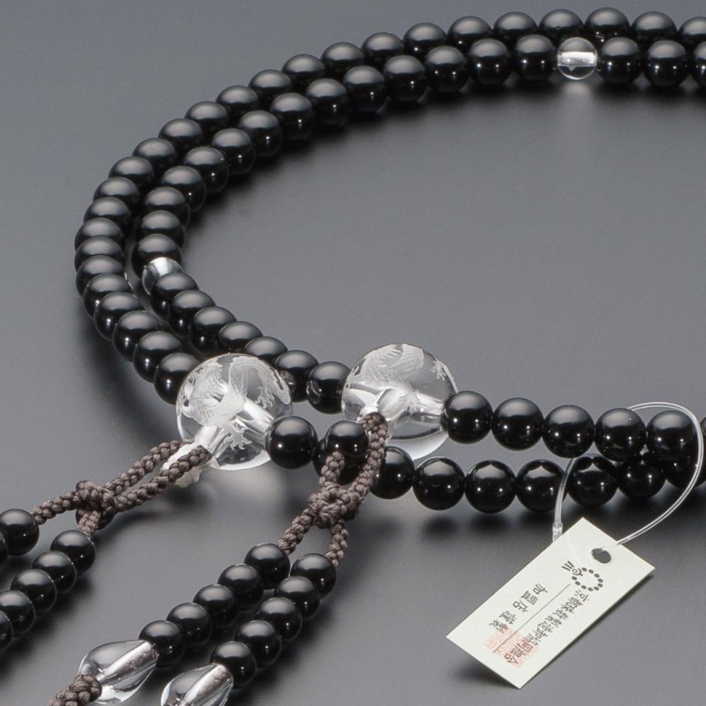 Butsudanya Takita Shoten Rosary Shingon Buddhist Buddhist Buddhist Beads for Men, Black Onyx, Dragon Carved Book Crystal, Shaku 2, Pure Silk Hanabatenbo; Kyo Prayer Beads, Dragon, Ssangyong, Two-wheel