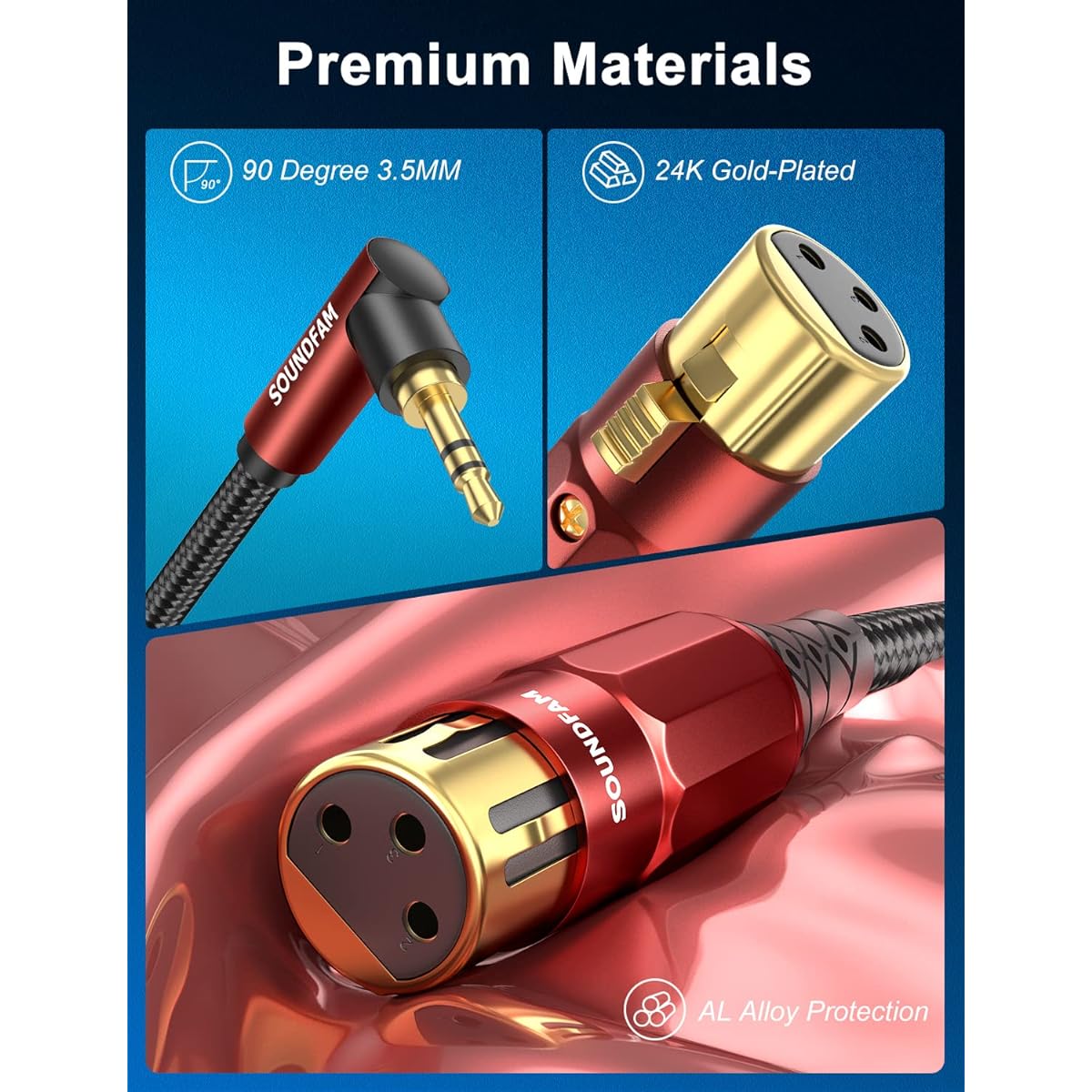 SOUNDFAM 3.5mm to XLR Premium Microphone Cable 3 Feet 90 Degree Right Angle 3.5mm TRS 1/8" Aux Male to XLR Female Unbalanced Interconnect Cable for Microphone Sound Card Camcorder and More