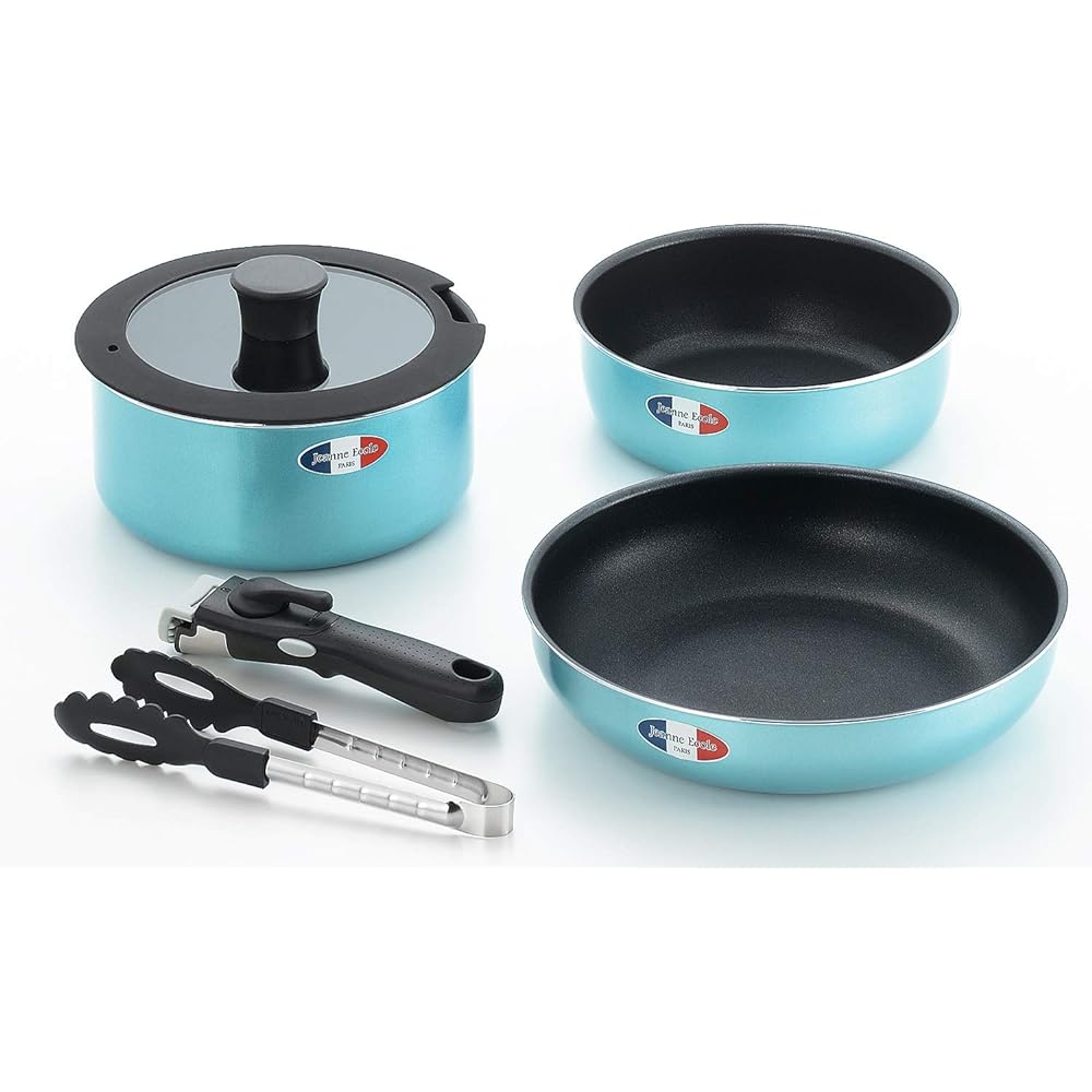 Tamahashi "Jeanne Ecole" 3-piece removable handle pot set with tongs JE-122T Blue