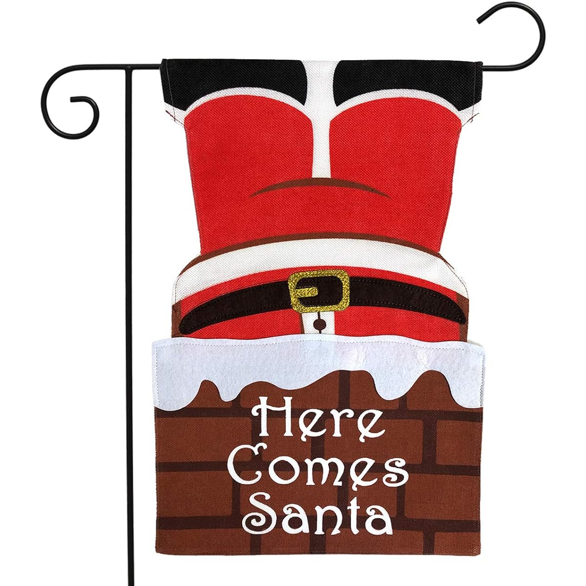 Here Comes Santa Christmas Burlap Garden Flag Chimney 12.5" x 18" Briarwood Lane