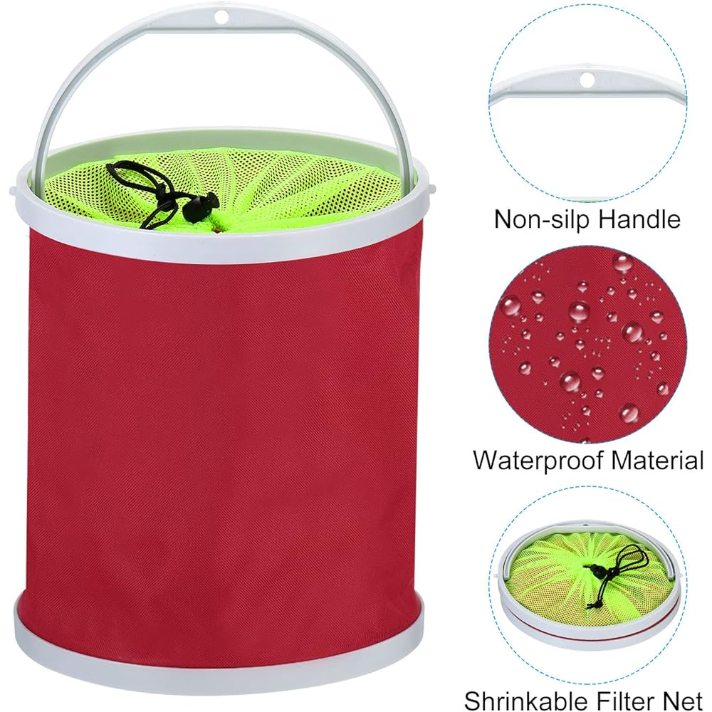PATIKIL Water Tank Cleaning Bucket Footbath Bucket Foldable with Handle for Camping Car Wash 13L Red