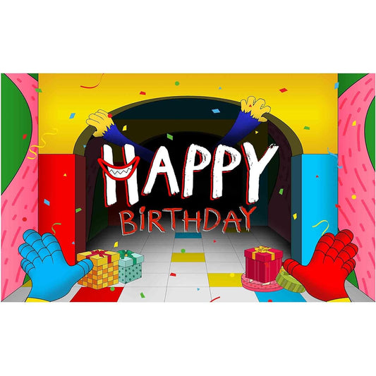 Allenjoy Video Game Happy Birthday Backdrop Colorful Cartoon Kids Party Banner Decoration Supplies Photo Backdrop Cake Table Decor Supplies Photo Booth Studio Props