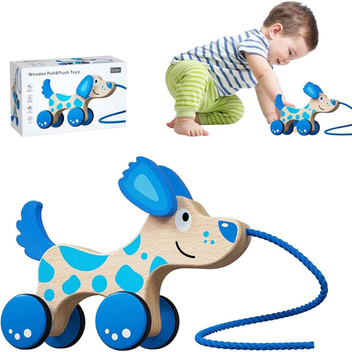 Montessori Toddler Pull Toys Pull Along Walking Toys Wooden Pull Dog Toys for Babies Toddlers 12 Months Toys Pull