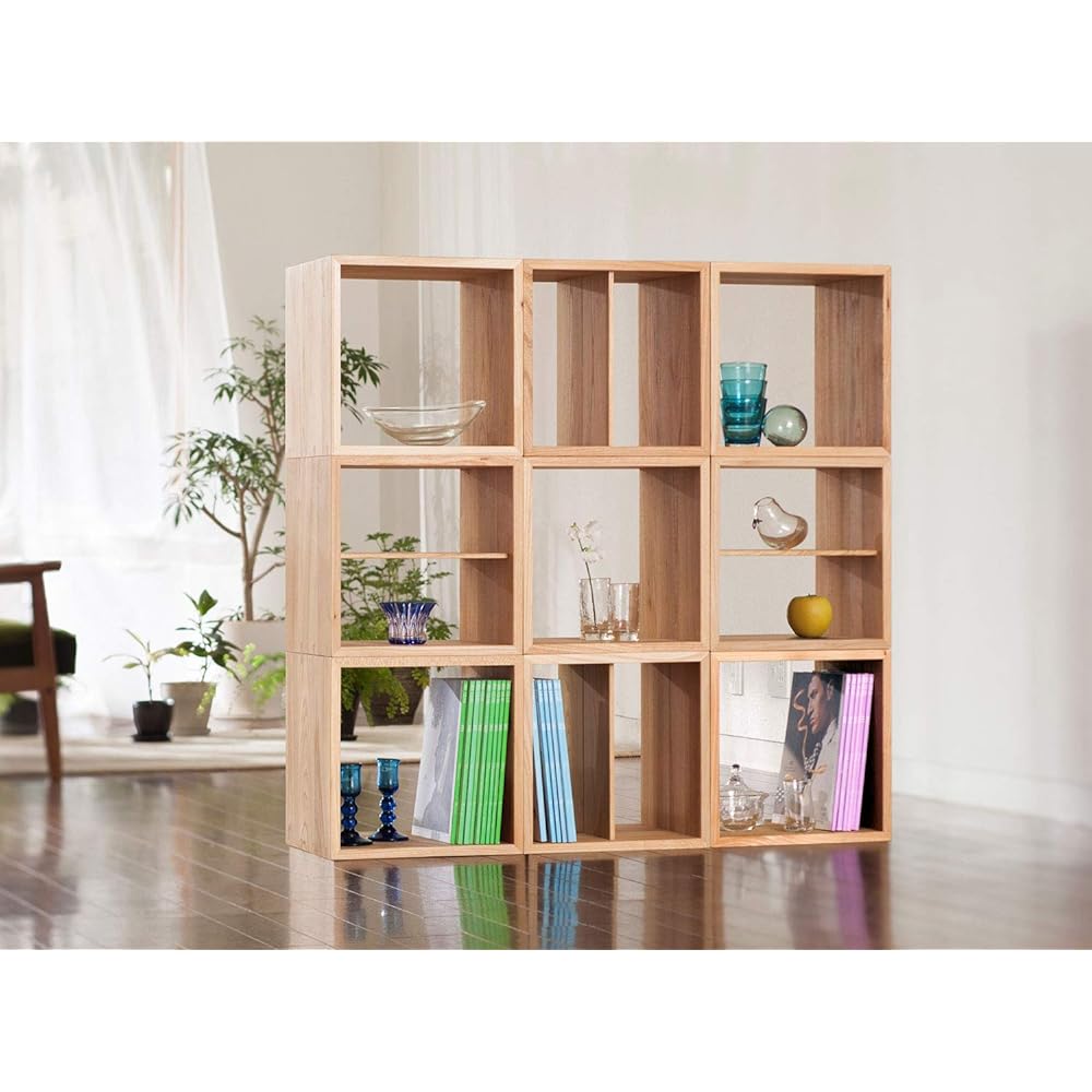 Oak Village Tanokobako/Elm Natural External dimensions: Width 35.6 x Depth 32 x Height 35.6 cm Inner dimensions: Width 32 x Depth 32 x Height 15.5 (x 2) cm Simple solid wood unit furniture. With shelf board 04051-10
