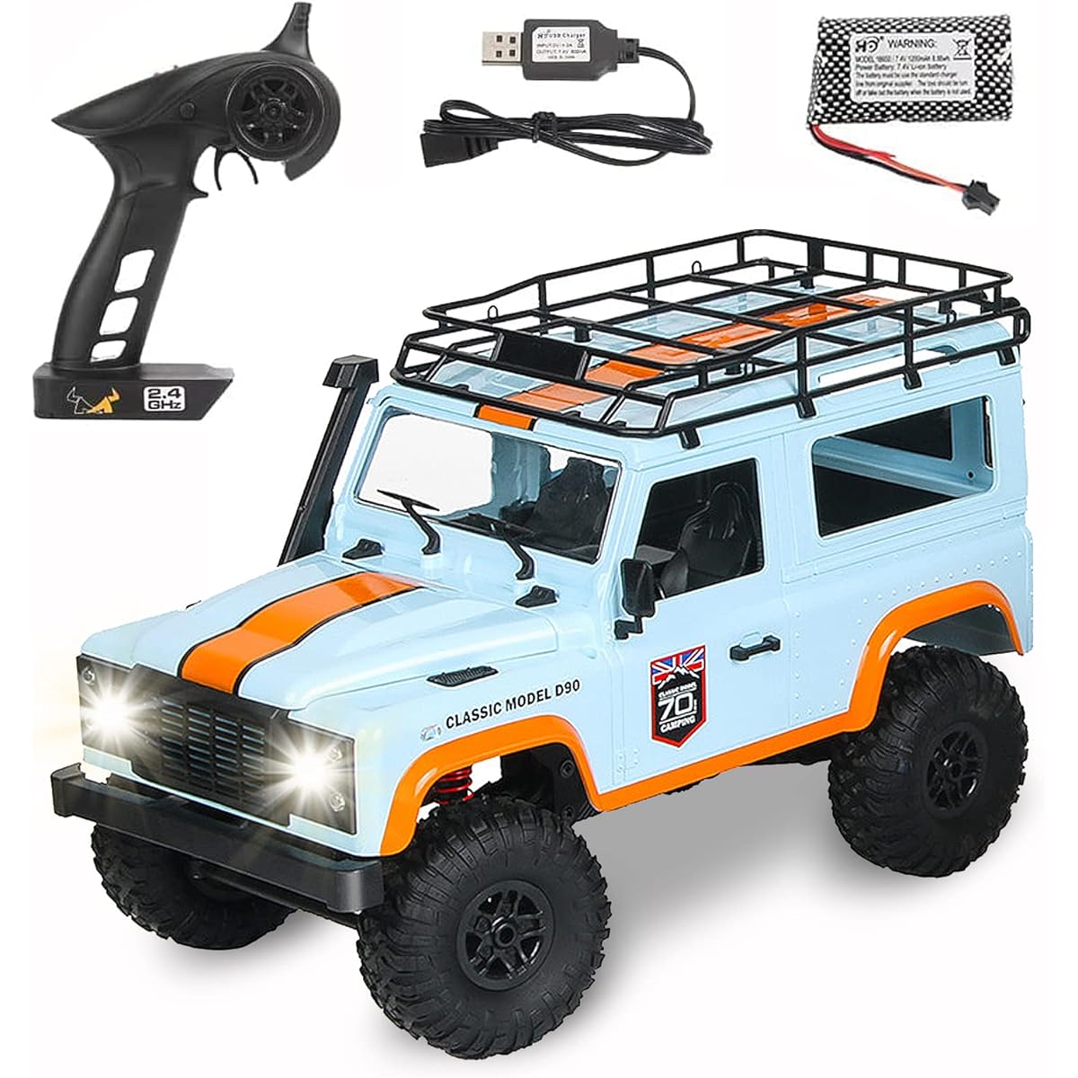 GHDVOP RC Car, Radio Controlled Crawler, Radio Controlled Car, Off-Road, 2.4GHz, 4WD, Four-Wheel Drive, Independent Suspension, 1/12 Scale, Crawler, For Kids and Adults, With LED, Vehicle Model, Gift, Birthday, Christmas (Blue)