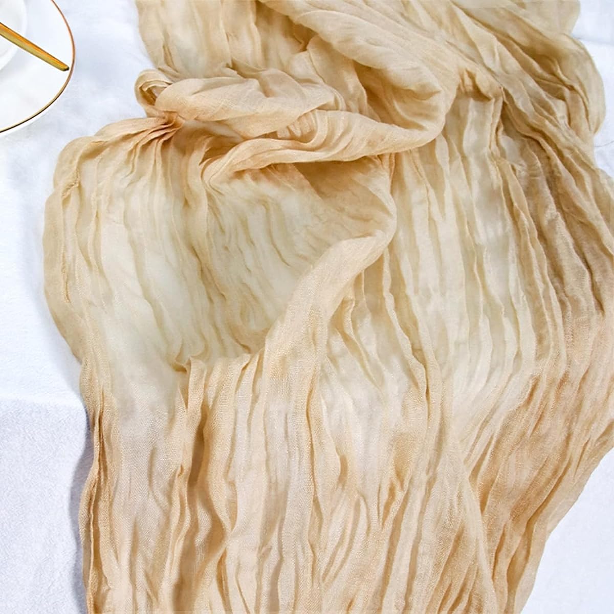 Beige Cheesecloth Table Runner 10ft Sheer Long Gauze Cheesecloth Table Runner 160inch Boho Wedding Bridal Baby Shower Birthday Table Runner (Beige)