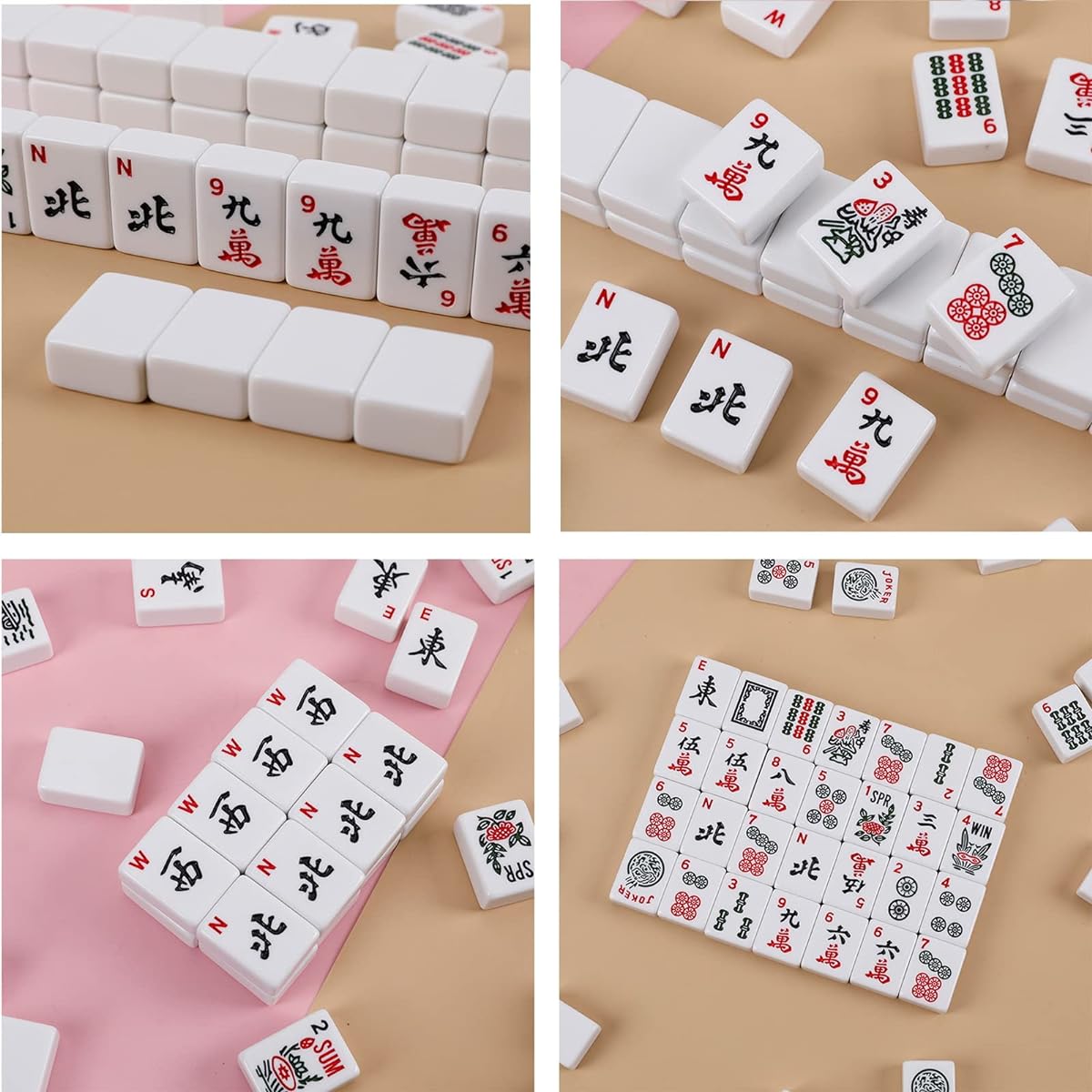 Secbulk Mahjong Set with Stylish and Eco-Friendly Natural Cloth Bag, Mahjong Rack with Pusher, 166 Mahjong Tiles, Mahjong Cards for Family, Mom, Father