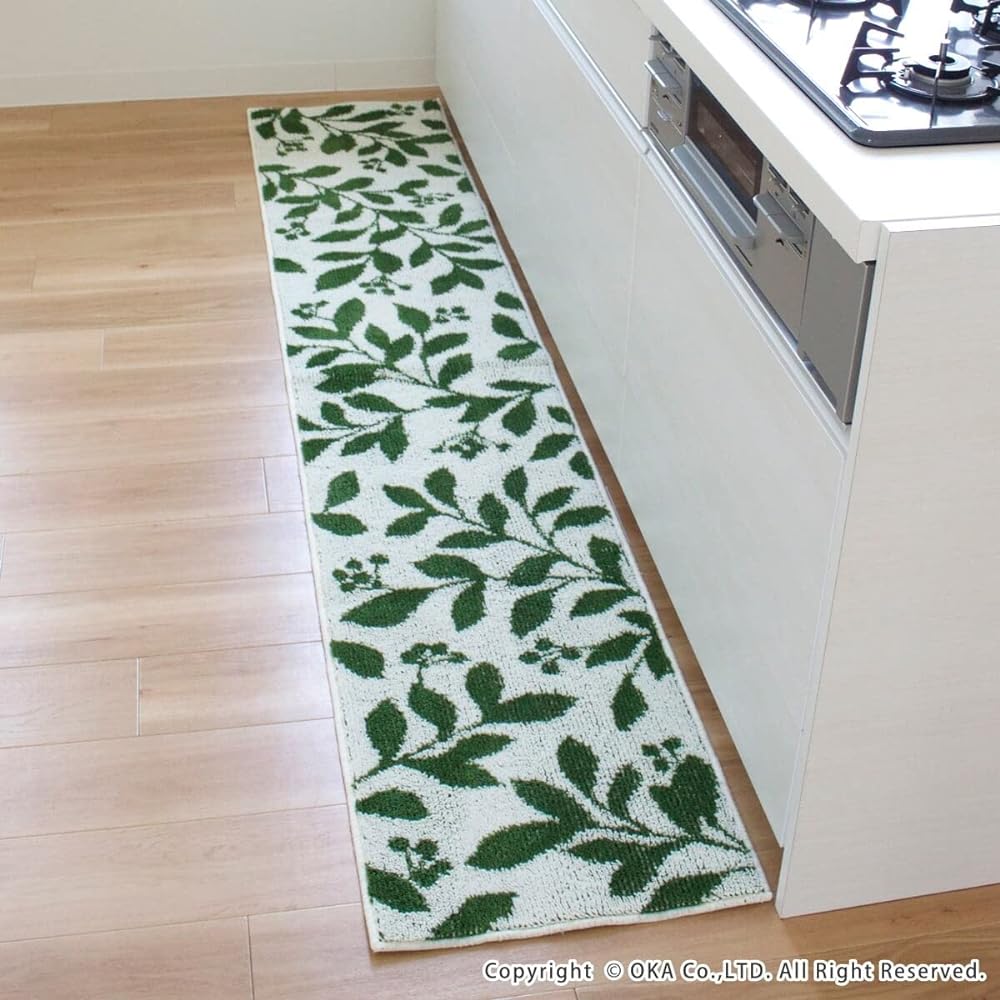 OKA Kitchen Mat Green Approximately 45cm x 240cm Corner Suction Kitchen Mat Still Leaf (Suction Doesn't Slip)