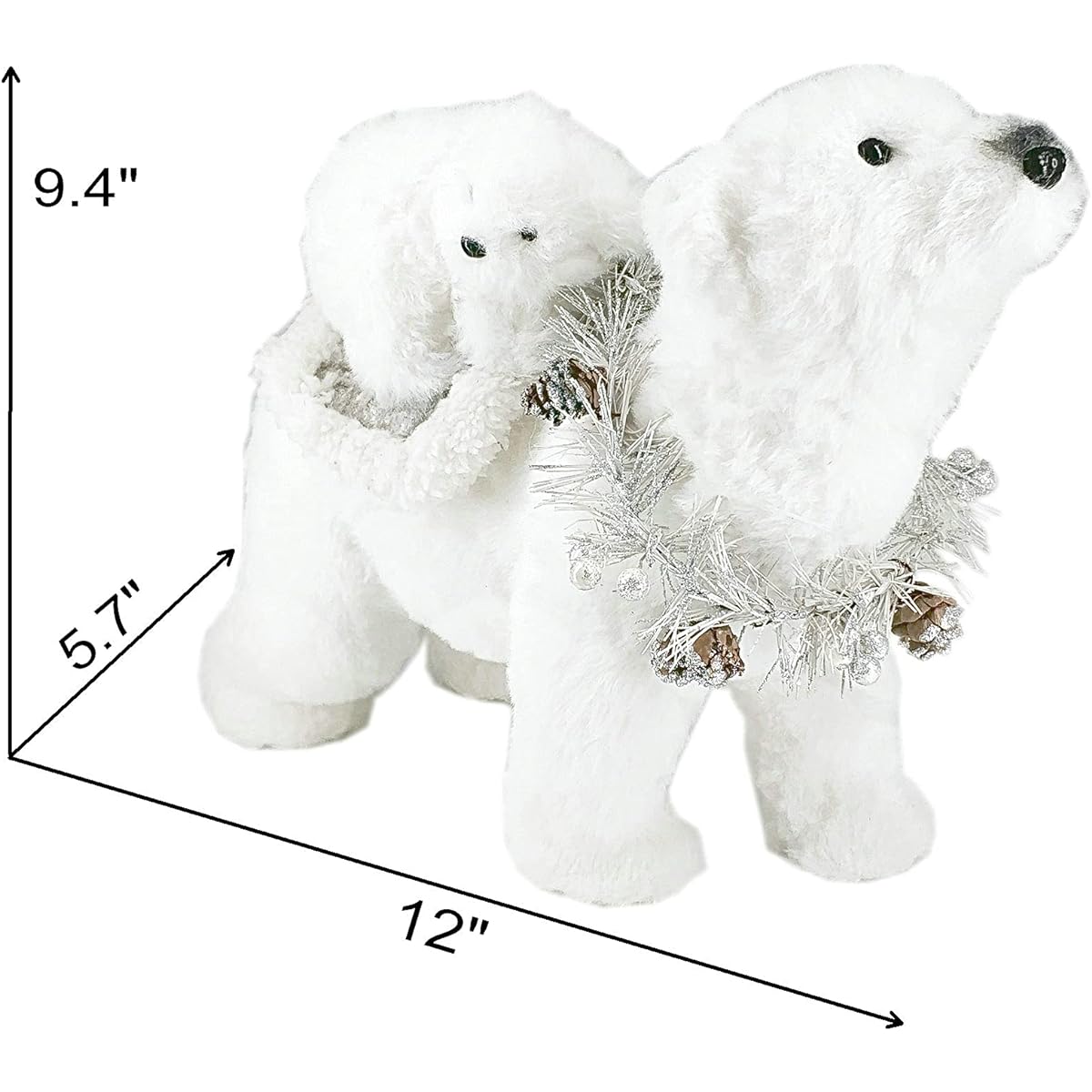 Nature Vibe 9.4" White Faux Fur Polar Bear Christmas Decorations Garland Christmas Polar Animals Baby Bear and Mama Winter Wonderland Decorations for Christmas Home Decor Festival Gifts