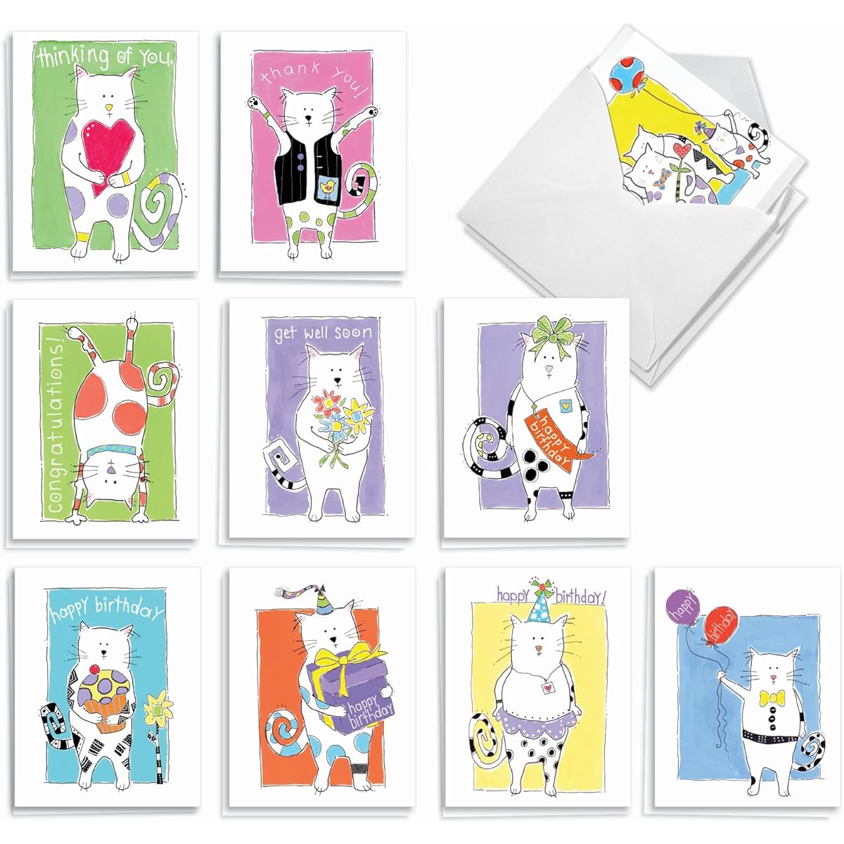The Best Card Company Cat Scratch - 20 Assorted Boxed Various Occasion Note Cards with Envelopes (4 x 5.12 Inch) - Kitten Messages AM3118XXB-B2x10