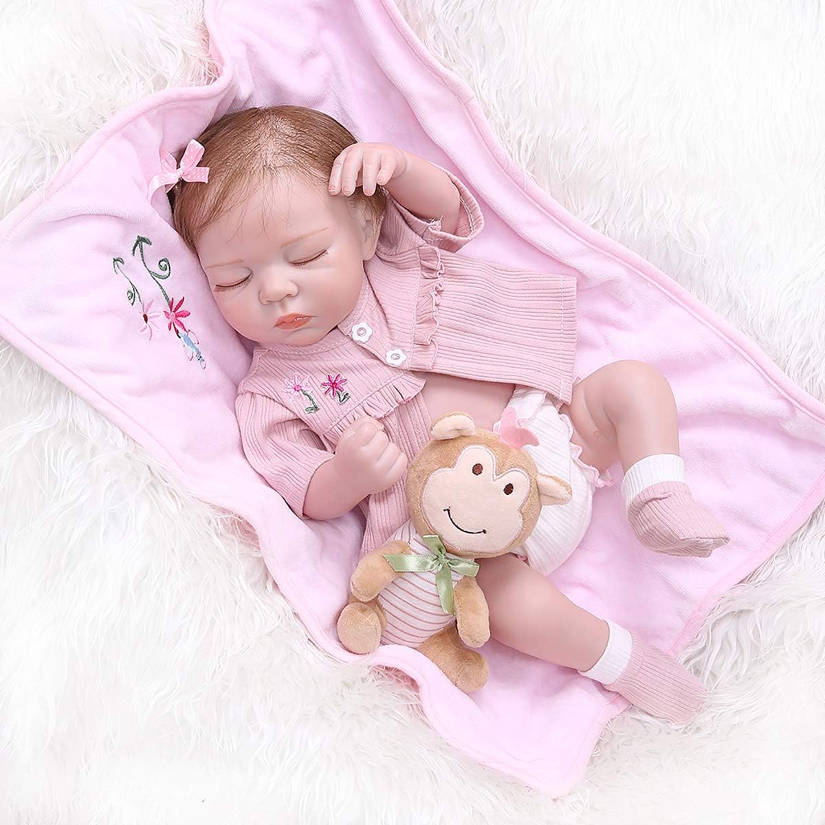 TERABITHIA 18" 48cm Real Life Premier Sweet Sleeping Newborn Cuddy Baby Doll Washable Soft Touch Silicone Vinyl Full Body Reborn Girl Doll Anatomically Correct