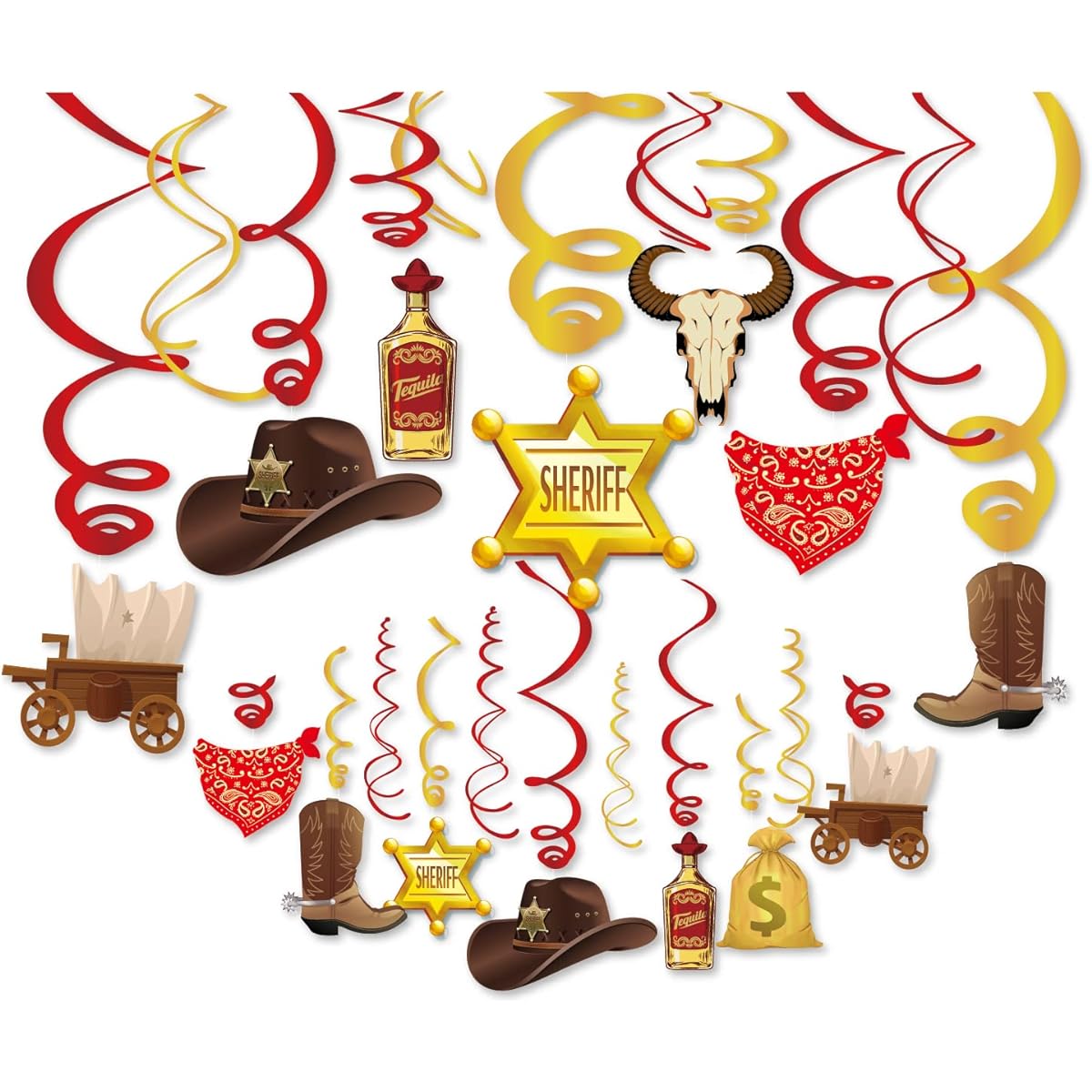 CC HOME 30ct West Cowboy Decorations, Hanging Ceiling Swirl Decorations for Boys/Kids/Home/Classroom/Baby Shower/Birthday Party Supplies