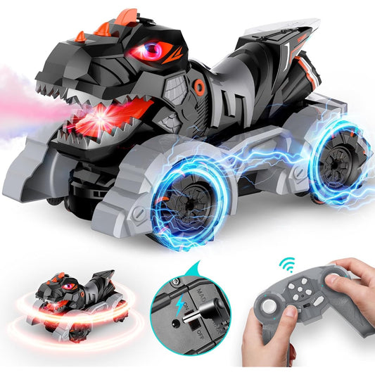 Aero Quest RC Dinosaur Car Toys for Kids Boys, 2.4Ghz 1:14 Remote Control Dinosaur Truck Toy for Boys Age 6-12, 360 Degree Rotation Rechargeable RC Car with Lights & Sounds Spray