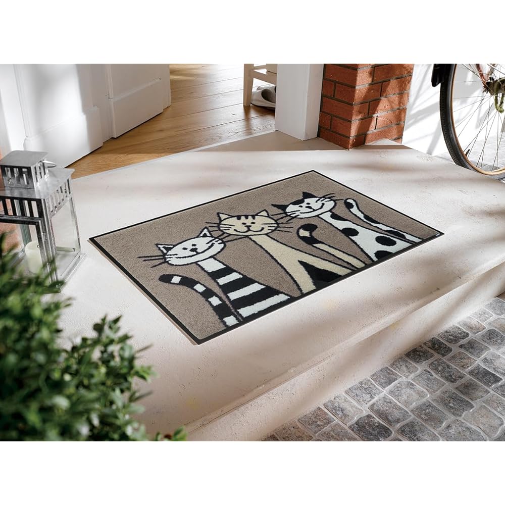 Entrance mat thin wash+dry Three Cats greige 50×75 cm