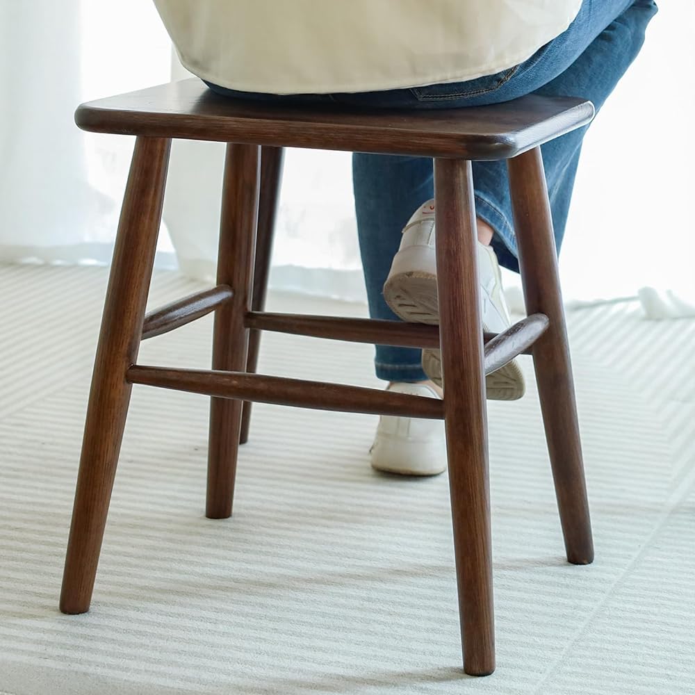 Cozeelife Stool Chair Wooden Set of 2 Natural Wood Stylish Scandinavian Finished Product Dining Stool Wood Width 31cm x Depth 40cm x Height 45cm Living Chair Entrance Stool Chair Solid Oak Wood Sturdy Load Capacity Wide Stool North American FAS Oak Walnu