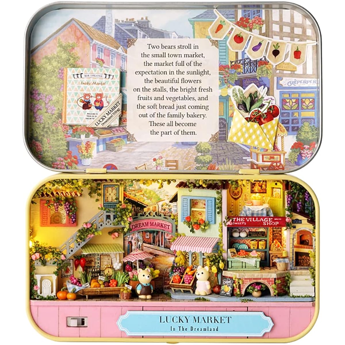 eveseed DIY Iron Miniature Box Theatre Dollhouse Craft Kit Wooden Dollhouse Puzzle Led Light Furniture Kit Birthday Gift (LUCKY MARKET)