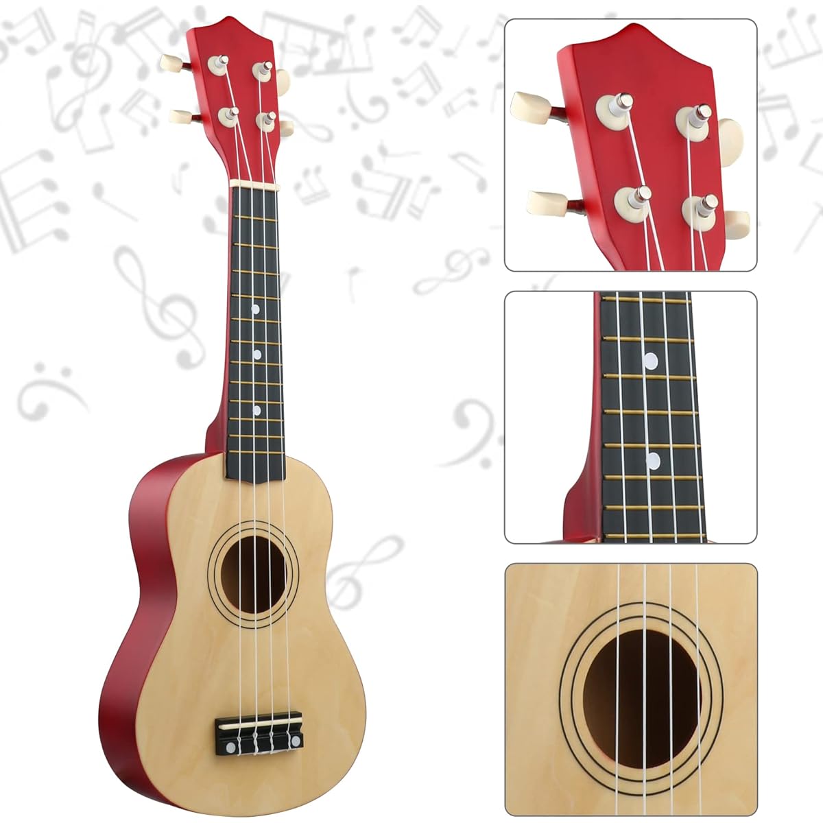 LXS Soprano Ukulele Kids Beginner Ukulele - 21 Inch Small Guitar Ukulele with Gig Bag, 1 Standby String, 2 Picks (Wood Color)