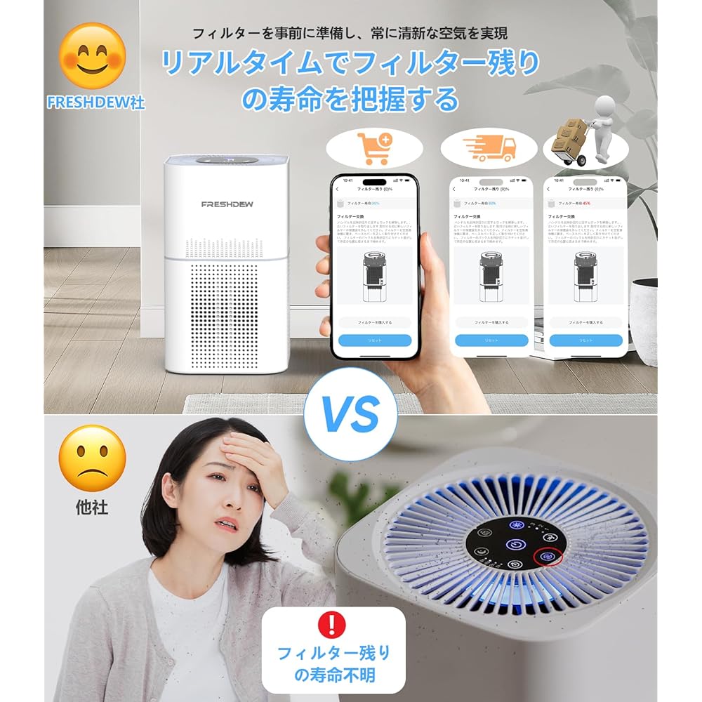 Works with Alexa Certified Product (Works with Alexa Certified Product) 50 Tatami Mat Compatible, Powerful Purification, Silent, FRESHDEW, Small Size, PM2.5 Air Quality Automatic Detection, HEPA