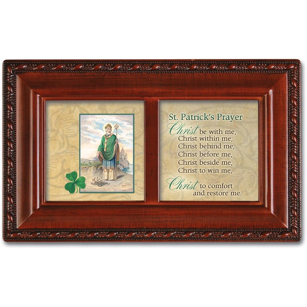 ST PATRICKS Prayer Cottage Garden Wood Grain Petite Music Box Plays Irish Lullabies