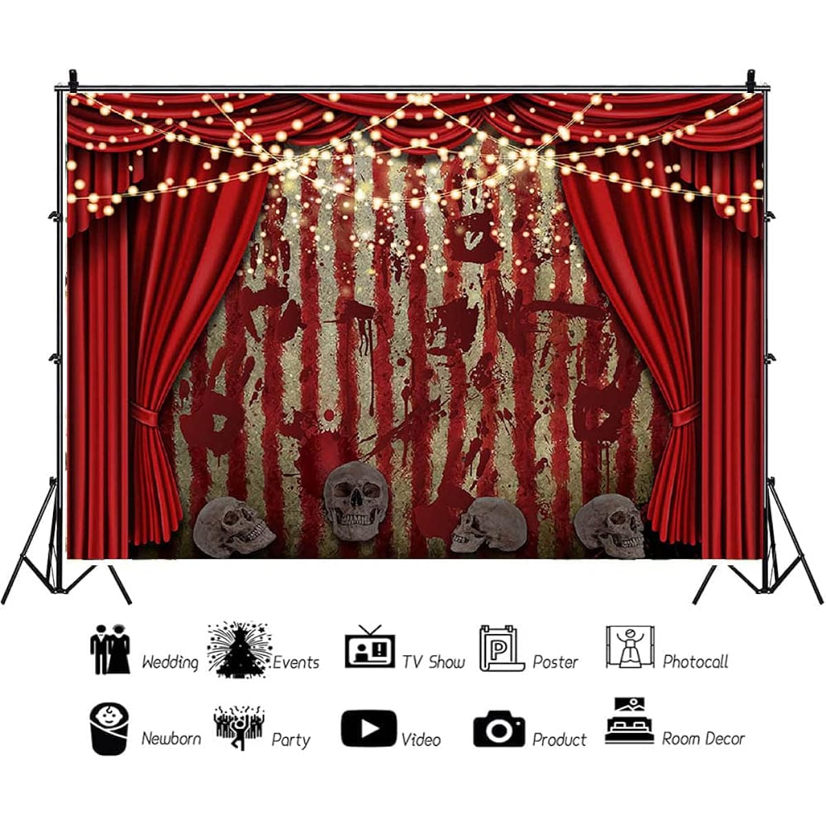 Aumeko Happy Halloween Backdrop Red and White Stripes Bloody Vampire Scary Background Carnival Trick or Treat Birthday Party Hallowmas Skull Prom Party Decorations Gifts Photo Booth Props