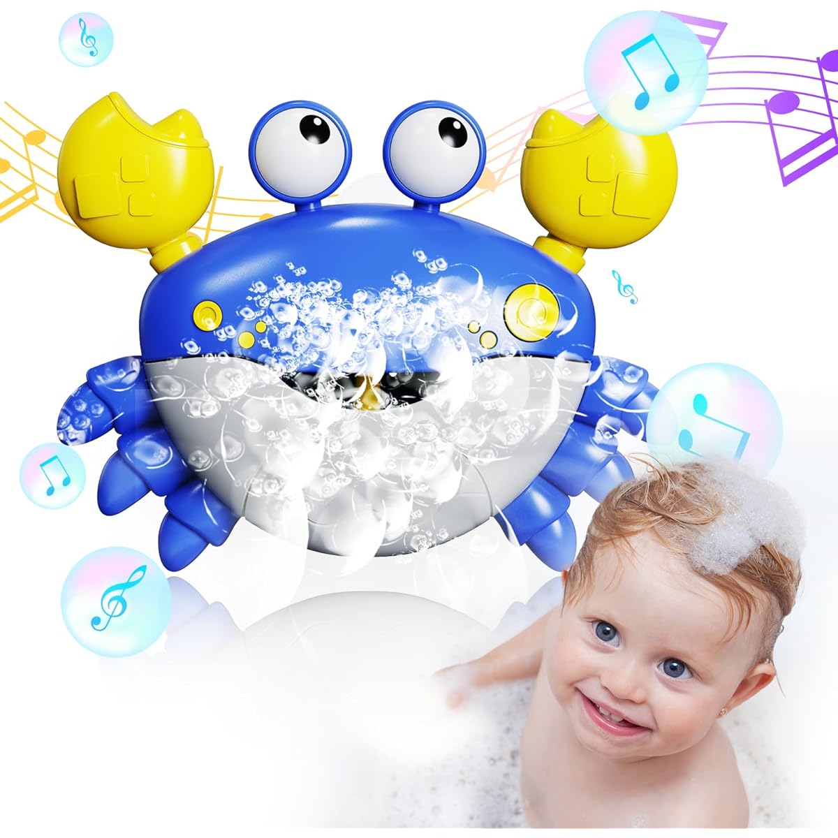 Crab Bath Toy: Toddler Bath Toy Blows Bubbles and Plays 12 Kids Songs, Singing Bath Bubble Maker for Babies (Blue)