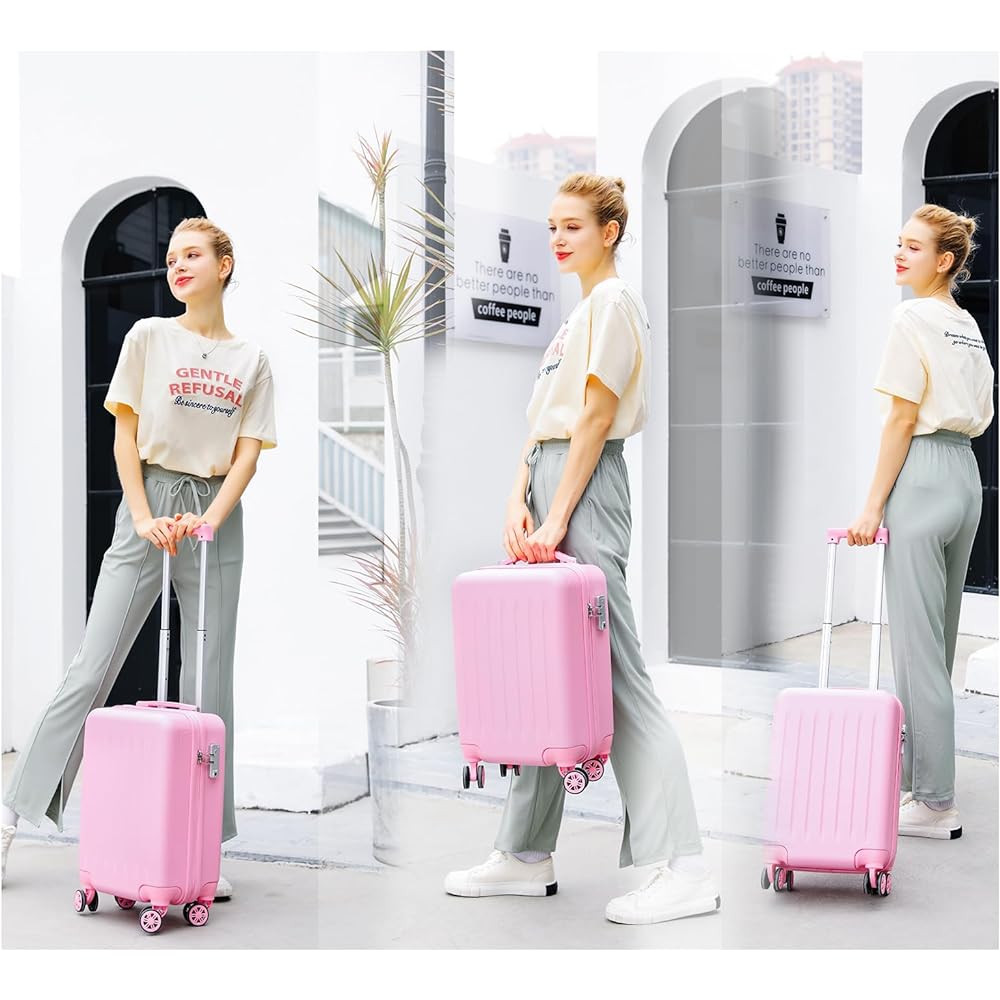 [Sea choice] Suitcase Carry Case SS Size Carry-on LCC Compatible Carry Bag Large Capacity Shockproof Ultra Lightweight Quiet 360 Degree Rotation Double Casters Equipped with TSA Lock YKK Zipper Type Travel Business Business Trip 2-3 Nights 35L (Pink)