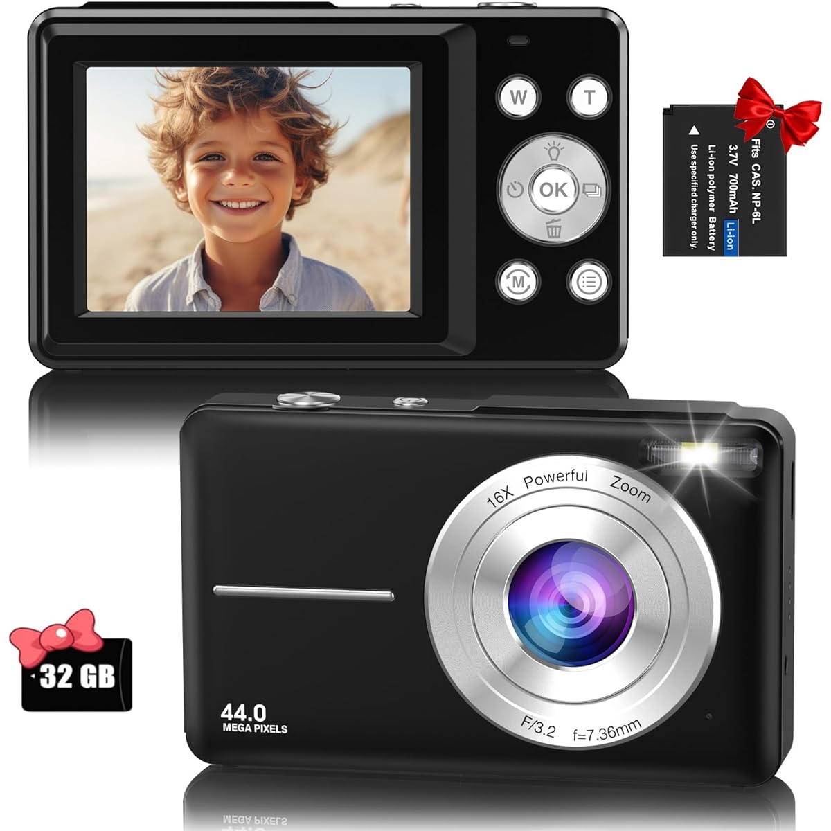 mera, Handshake Correction, 16x Digital Zoom, 2.4 Inch IPS Screen, Lightweight, Portable, Kids Camera, Selfie Camera, Video Camera, Boys, Girls, Children's Day, Birthday Present, Graduation, Entrance Ceremony, Kindergarten Entrance Ceremony Gift (black3)