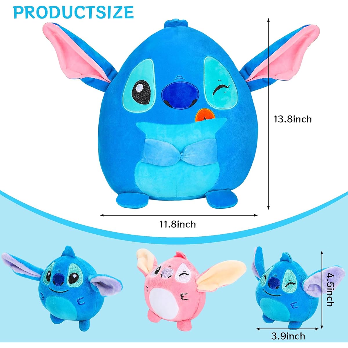 Tigiemap 13.8" Stitch Plush Toy Mama and 3 Baby Monsters Stuffed Animals for Kids Boys Girls Room Sofa Cushion Decoration