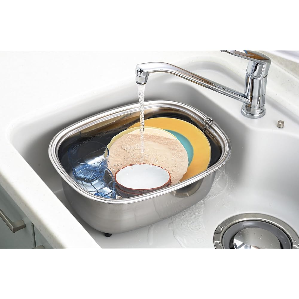 Ernest [Made in Japan] Stainless steel washing tub with legs and inner stopper A-75435 Approx. 29 x 38 x 15.5 cm