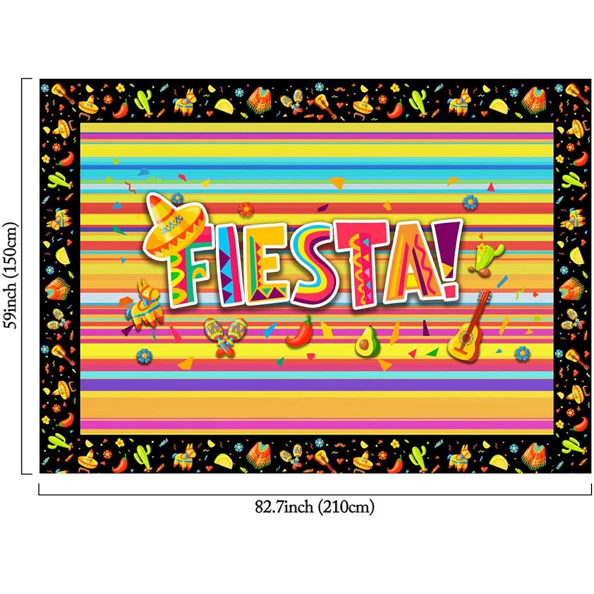 Mexican Fiesta Backdrop Cinco de Mayo Background Colorful Fiesta Stripes Taco Theme Party Decorations Lavis 83.9" x 59" Kids Holiday Birthday Banner Photo Pops Photo Booth Supplies Dessert Table
