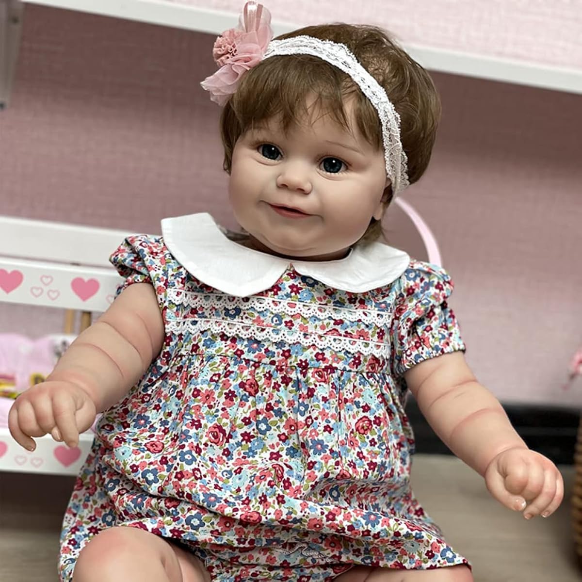 Lonian 60cm Newborn Baby Doll Long Hair 24cm Newborn Baby Doll Cross Body Realistic Newborn Girl Christmas Gift (B)
