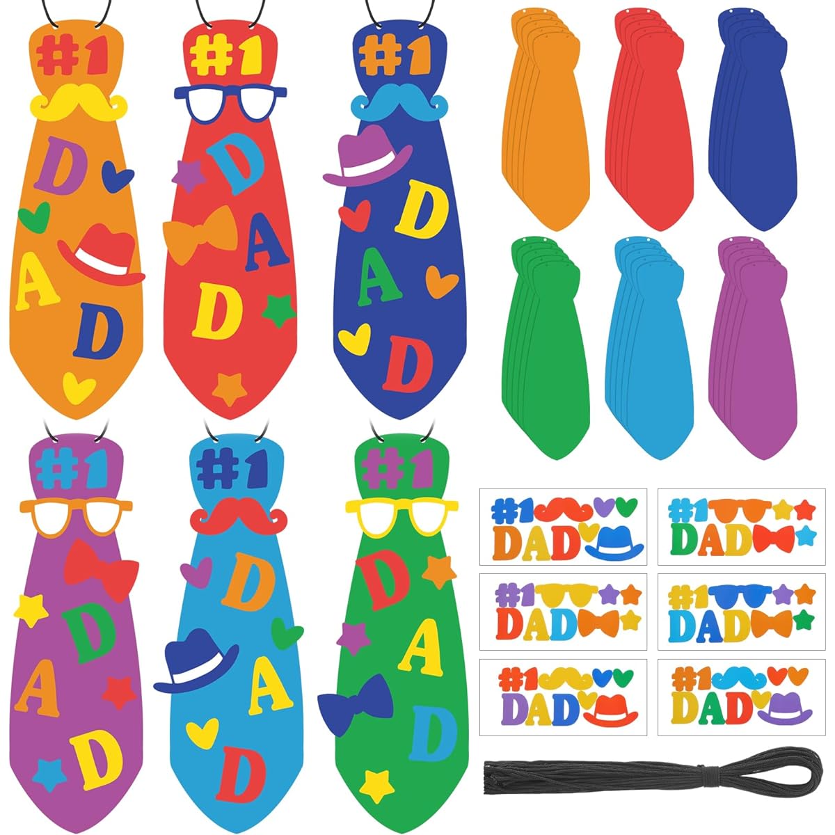 Dinifee 30 Sets Father's Day Craft Kit for Kids Dad DIY Tie Crafts Father's Day Tie Craft Gifts Pack Your Own Crafts School Classroom Activity Home Father's Day Party Favors