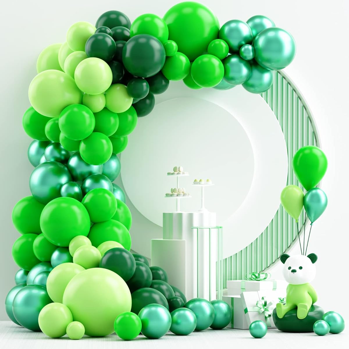 NISOCY 124pcs Different Green Balloon Arch Garland Kit 18inch 12inch 10inch 5inch Matte Lime Green Dark Green Metallic Green Balloon Arch for Engagement Wedding Birthday Baby Shower Party Decorations