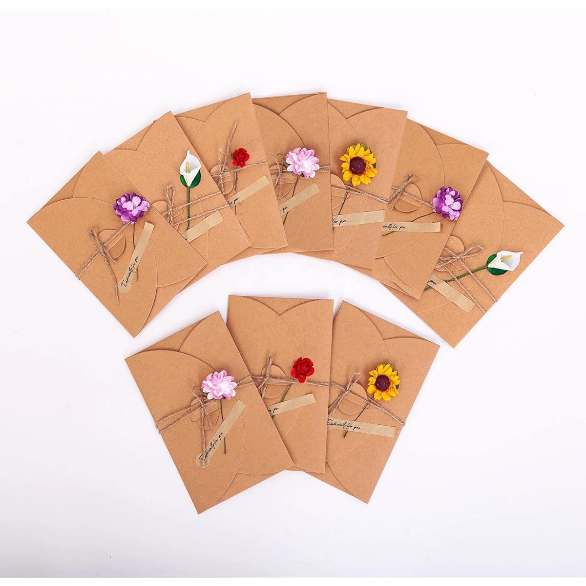 Ksix 10pcs Handmade Vintage Kraft Blank Note Cards Thank You Note Greeting Cards Dried Flower Greeting Cards Handmade Invitation Birthday Party Invite Cards with Envelopes (Pack of 10)
