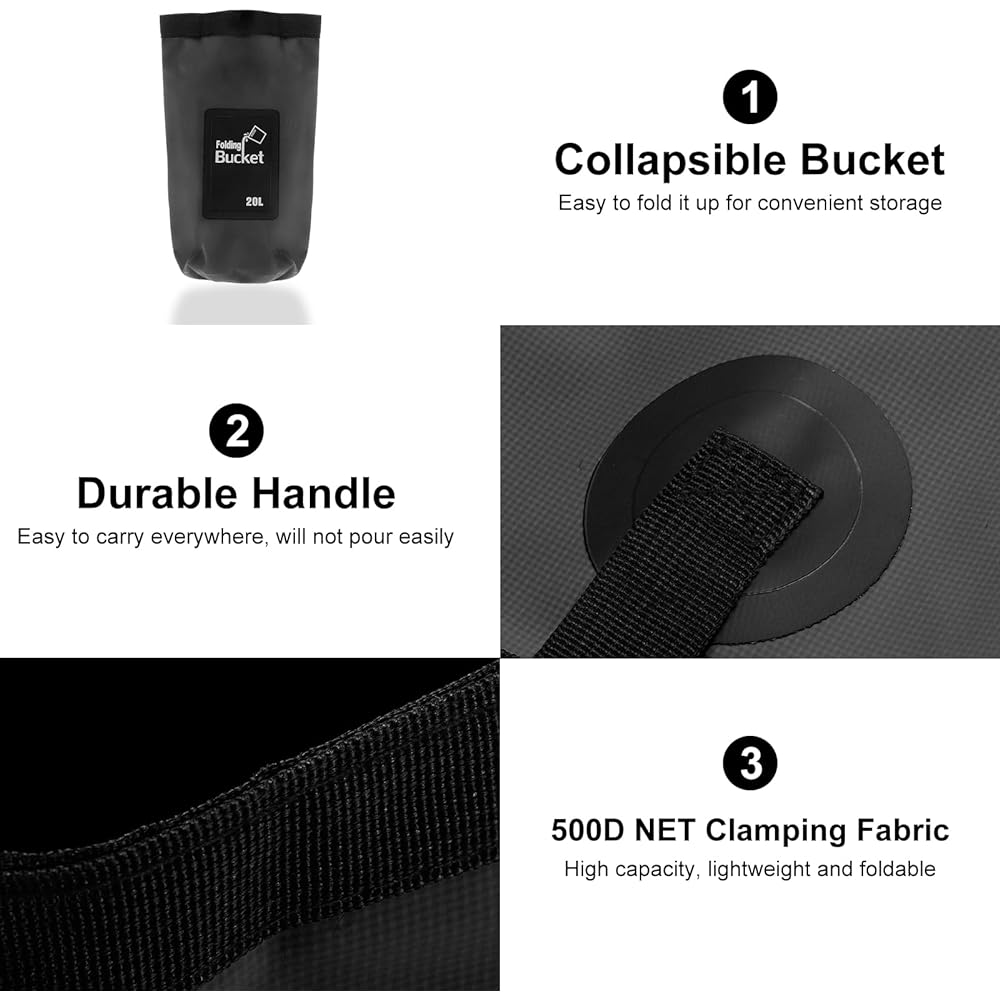PATIKIL 5.3 Gallon 20L Collapsible Bucket 2 Pieces Portable Water Storage Container Foldable Foot Washer for Travel Camping Fishing Black Dark Green