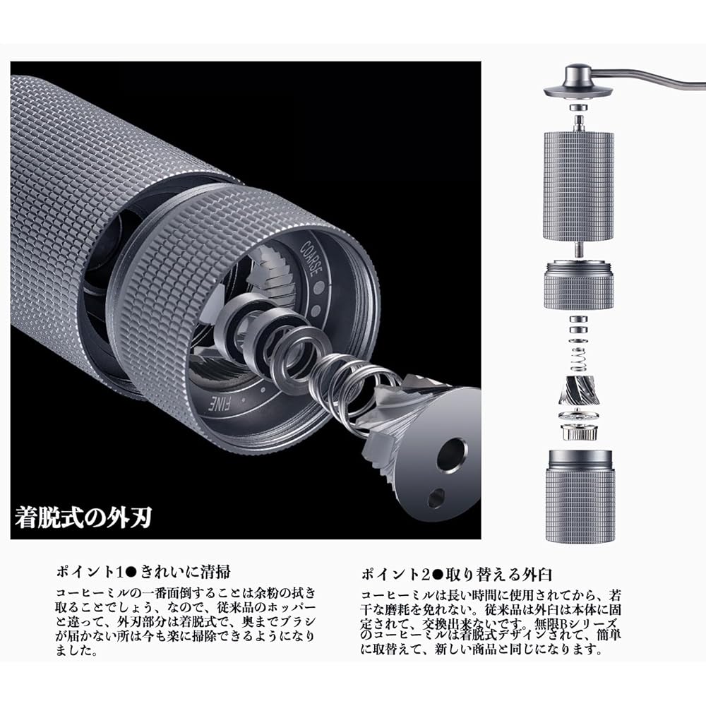 One Bean Hand Grind Coffee Mill MUGEN C3 Easy to Clean Removable All-Purpose Hexagonal Stainless Steel Mortar All Metal Coffee Grinder Manual Type Coarseness Adjustment Feature Portable Bag Included Labor-Saving Uniform Coffee Grinder (MUGEN C3-6 Axis Gr