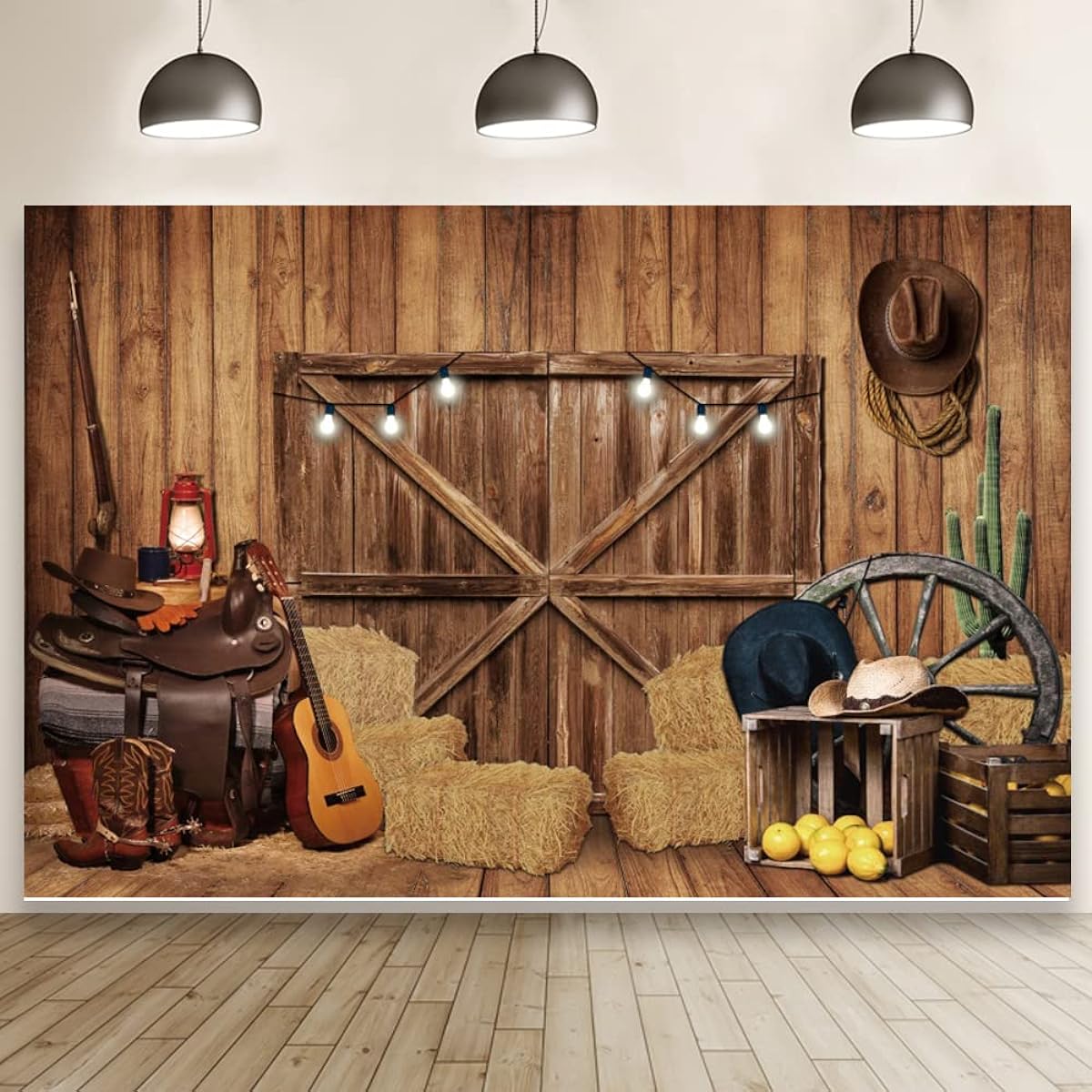 Western Cowboy Backdrop Western Party Decorations Supplies Wild West Decorations Rustic Wooden House Warehouse Barn Photography Background for Kids Boys Girls Children Baby Birthday Banner Photo Booth