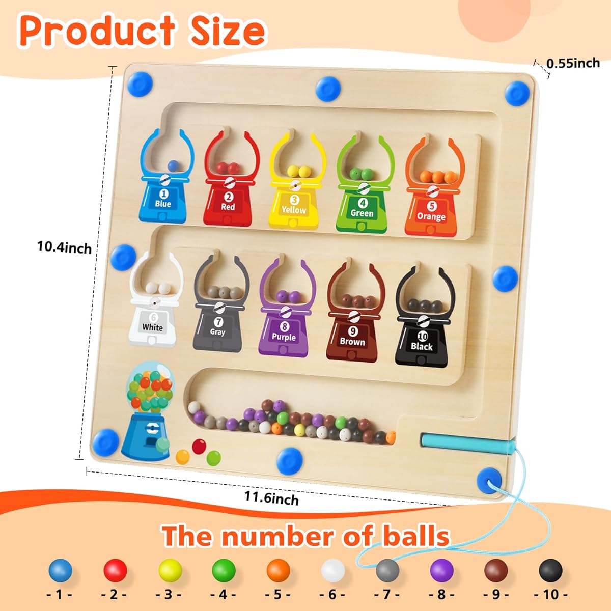 Letapapa Magnetic Color and Number Maze Educational Fine Motor Skills Toy Gift for 3-5 Year Old Boys Girls