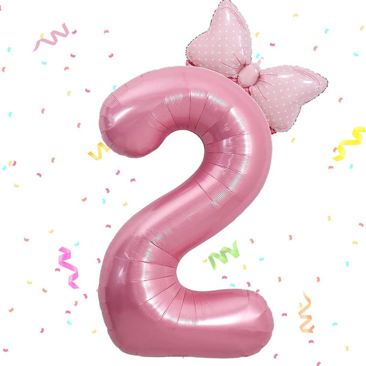 40 Inch Pink Number 2 Balloons & Mini Ribbon Balloons Girls Birthday Party Decorations 2nd Birthday Party Decorations Pink Theme Party Balloons Decoration Supplies