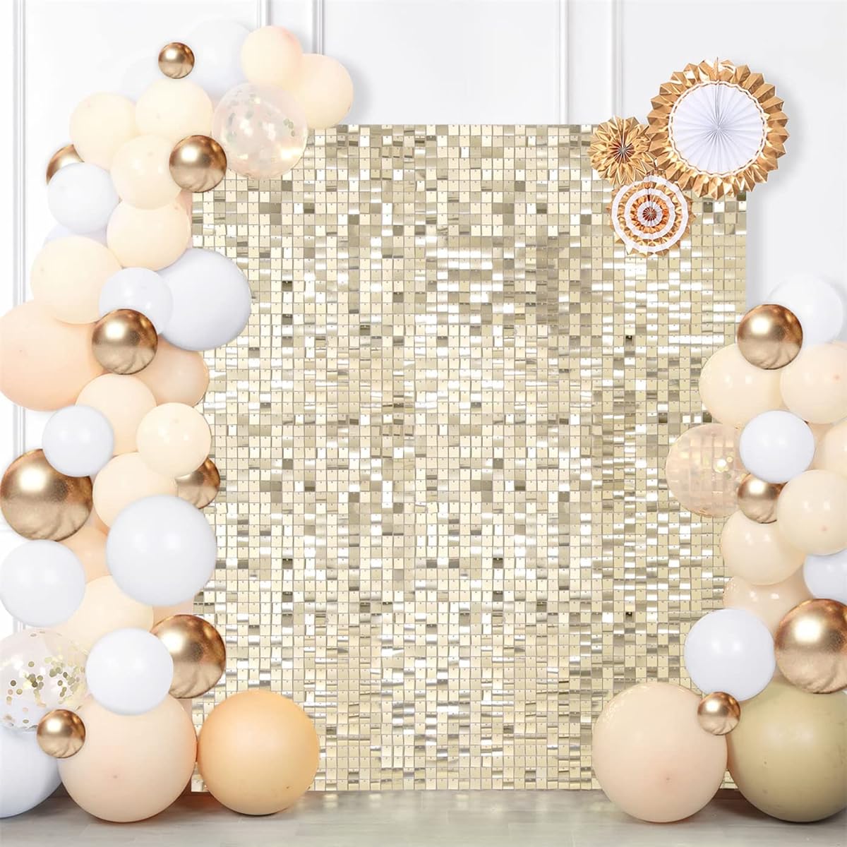 Glitter Wall Backdrop for Parties - 24 Pieces Square Sequin Wall Panels Light Gold Christmas Background Wall Decor for Birthday Decorations Wedding Bachelorette Party
