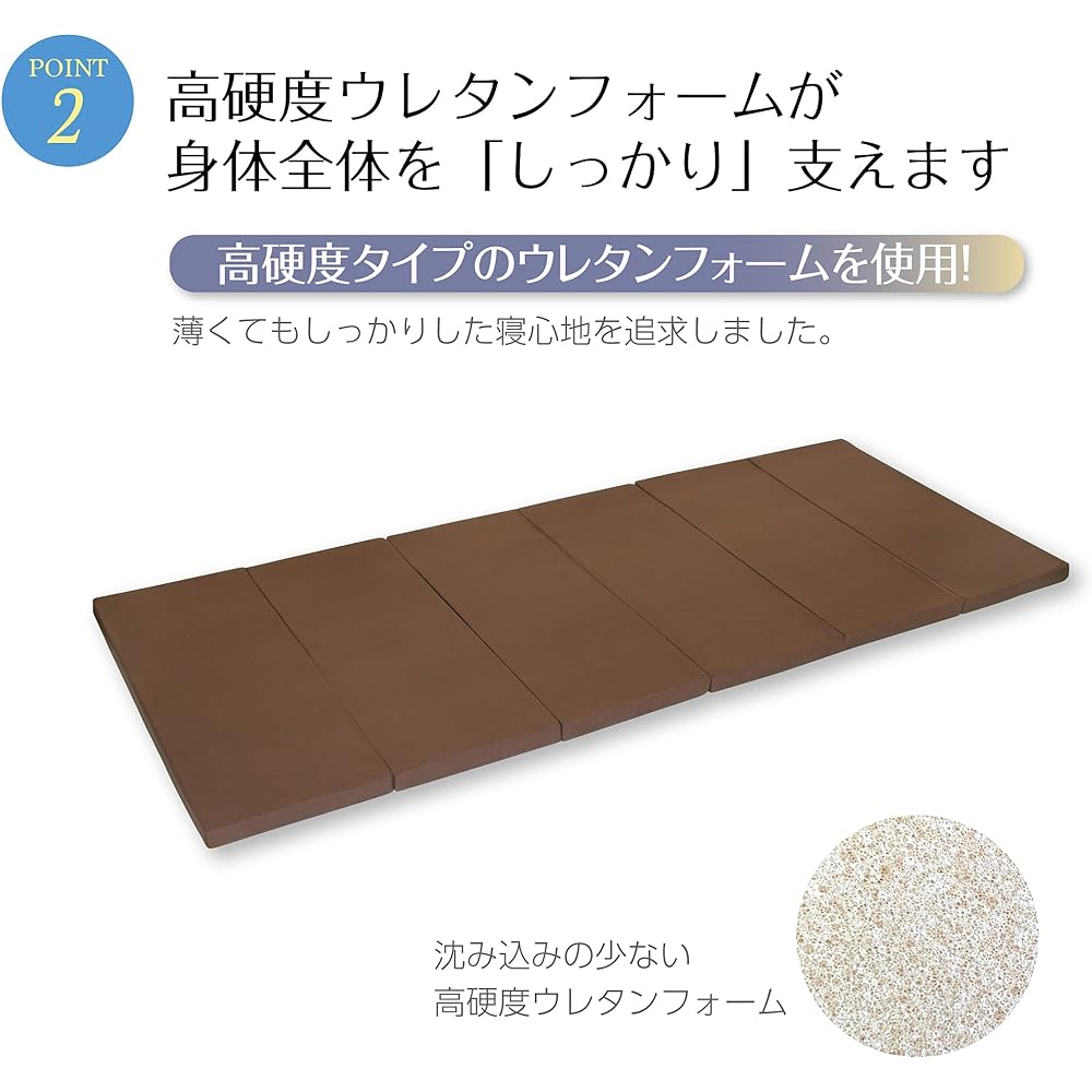 Arkem Lanary Folding Mattress, Sixfold, Compact Mattress, Semi-Single, Width 80cm, Brown, High Repulsion, Body Pressure Dispersion, Urethane Material, Sleeping flat, Sleeping in the car, Camping, Back pain